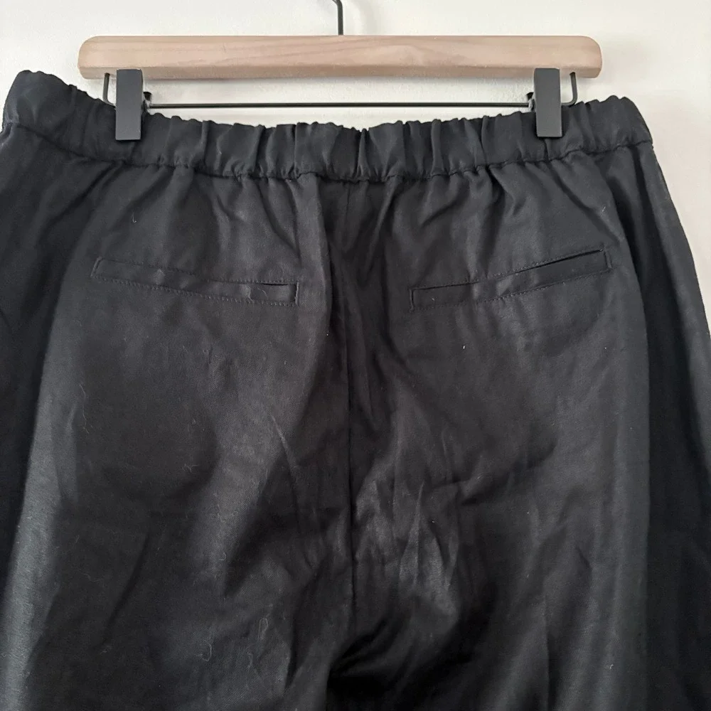 Banana Republic Pants Tapered High-Rise Large Black Linen Blend Elastic Waist
